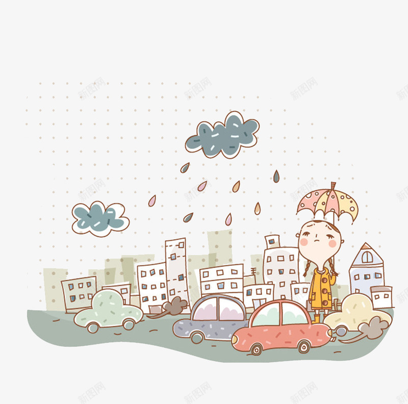 蒙蒙细雨png免抠素材_88icon https://88icon.com 云朵 大厦 汽车 雨伞 雨滴