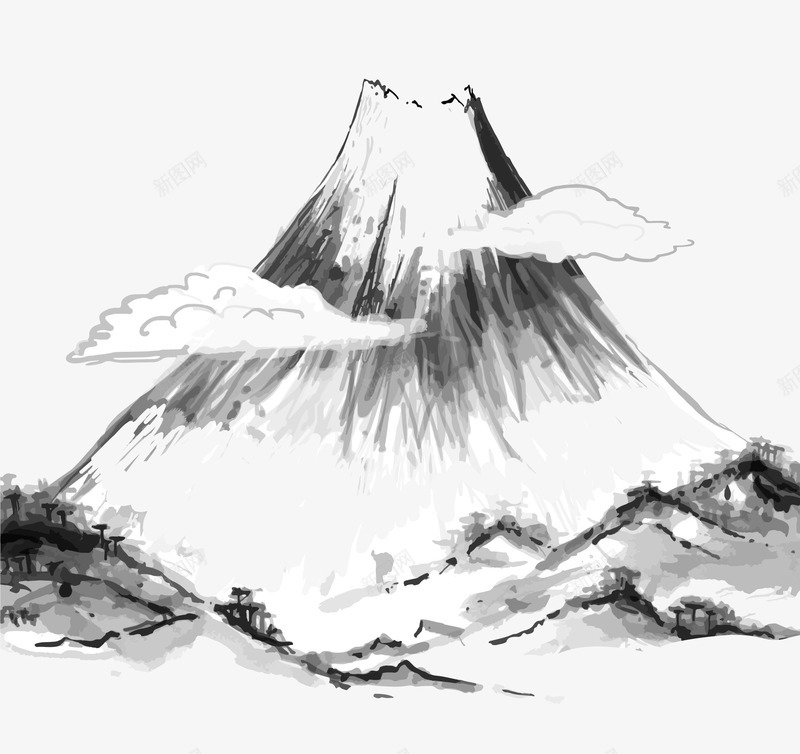 水墨高山png免抠素材_88icon https://88icon.com 中国风 山 山群 水墨 水墨高山 白云 高山 黑色