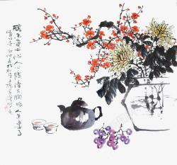 花卉茶道静物国画素材