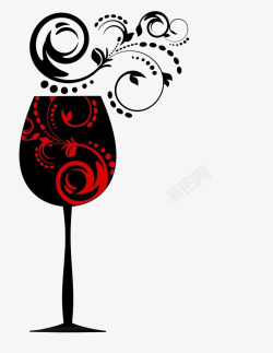 黑红色藤蔓植物红酒杯高清图片