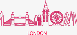 伦敦城市粉色线稿素材
