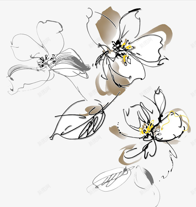 水墨漂亮花卉png免抠素材_88icon https://88icon.com 水墨 漂亮 花朵 黑白