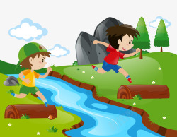跳跃孩子孩子们在河里高清图片