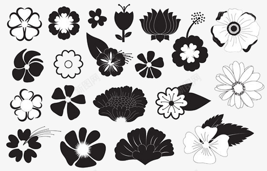 花卉墨点素材黑白图案图标图标