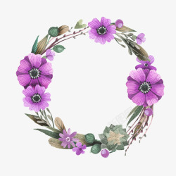 紫色小清新花草花环装饰图案素材