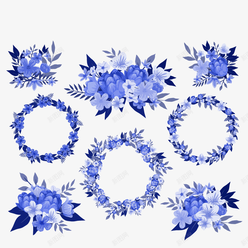 蓝紫花环矢量图ai免抠素材_88icon https://88icon.com 免扣png 免扣png素材 免费png 免费png素材 可爱花环 手绘 植物 装饰花环 矢量图