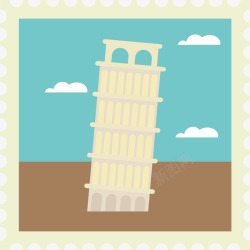 卡通旅游城市邮票比萨斜塔矢量图素材