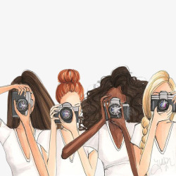 记者拍照手绘四个拍照的美女记者高清图片