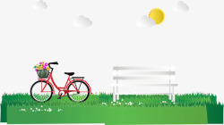 绿色草地上的自行车矢量图素材