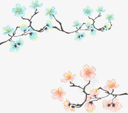 手绘蓝色花朵和粉色花朵素材