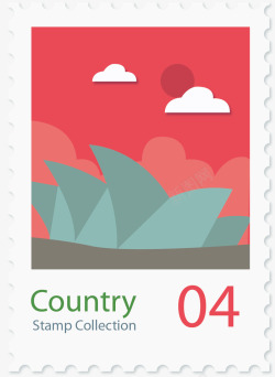 绿草红色天空邮票矢量图素材