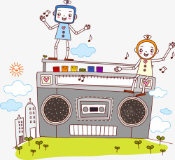 跳舞机器人在收音机上跳舞的机器人高清图片