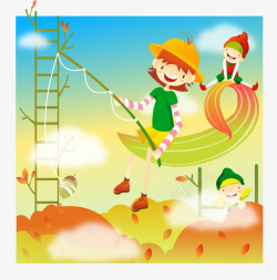 宝贝的幻想世界坐在叶子上面钓鱼的儿童矢量图高清图片