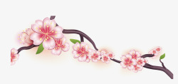 粉色手绘樱花树枝素材