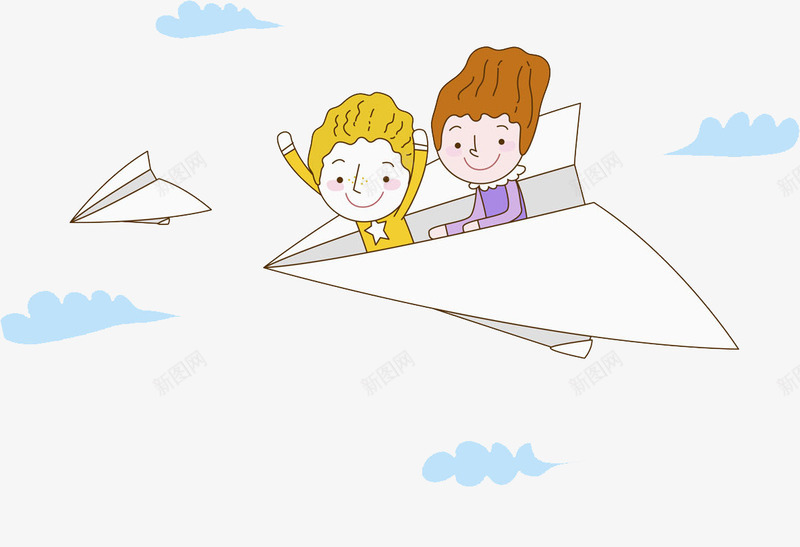 放飞纸飞机png免抠素材_88icon https://88icon.com 举手 云朵 卡通 手绘 白云 紫色 纸飞机 黄色