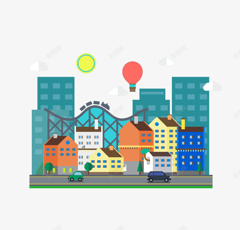 卡通城市插画矢量图ai免抠素材_88icon https://88icon.com 卡通 城市 插画矢量 矢量图