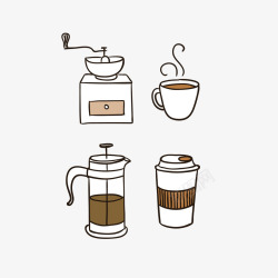 磨豆机简约手绘咖啡杯咖啡器具矢量图高清图片