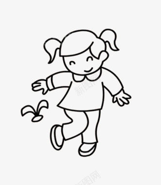 女孩踢毽子简笔画图标图标