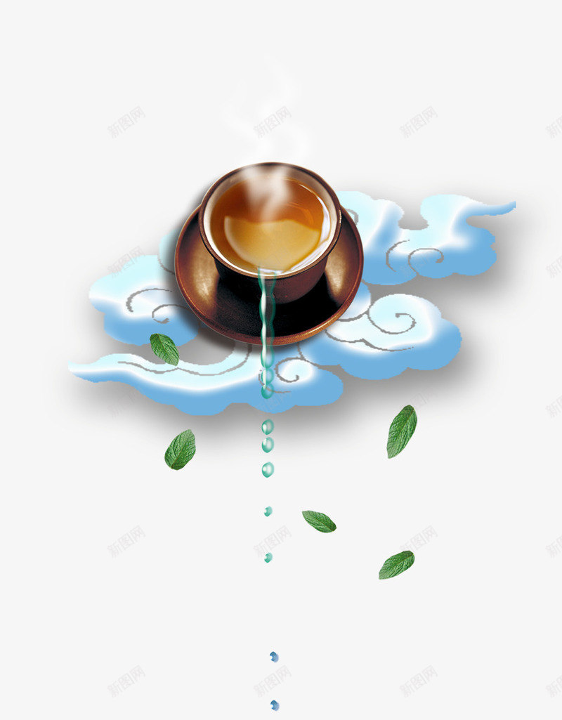 茶杯元素png免抠素材_88icon https://88icon.com 中国风 云朵 古典 茶叶 茶杯 茶水