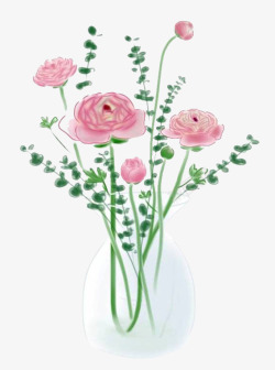 卡通插画花瓶里的粉色洋牡丹素材