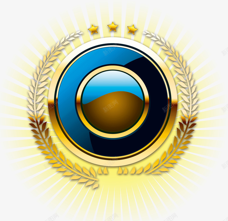 发光蓝色金色圆形徽章图案png免抠素材_88icon https://88icon.com 严肃 发光 圆环 星星 简洁