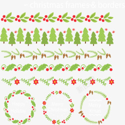 松塔元素创意圣诞花环和圣诞花边矢量图高清图片
