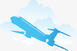 蓝色飞机航空云朵元素素材