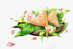 手绘水彩端午节装饰插画花卉粽子素材