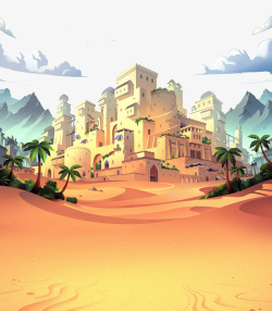 白云城堡沙漠大山背景素材