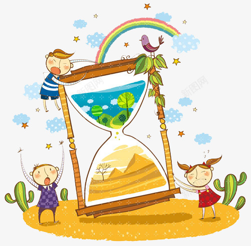 卡通抽象插画png免抠素材_88icon https://88icon.com 云朵 卡通 小孩 彩虹 想象 抽象 沙漏计时器 漏斗ppt 绘画