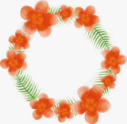 橘色水彩花朵花环素材