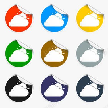 云朵图标彩色的天气图标贴纸图标