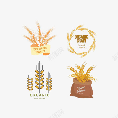 灰色花纹金色小麦装饰图案图标图标