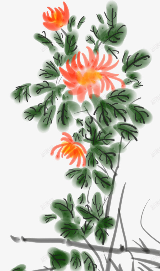 彩绘中国风菊花元素psd免抠素材_88icon https://88icon.com 中国风 彩绘 手绘插画 水墨 花卉 菊花 装饰图案