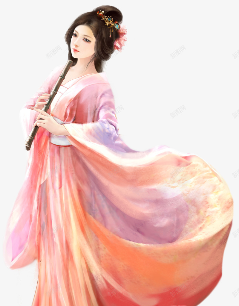 古风吹笛美女手绘png免抠素材_88icon https://88icon.com 古风 美女