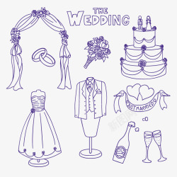 素描婚纱元素婚礼上的涂鸦矢量图高清图片