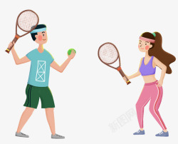 健身插图手绘可爱人物插图打网球运动健身高清图片