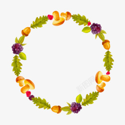 水果树叶圆形花环图案装饰素材