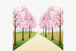 手绘樱花树林矢量图素材