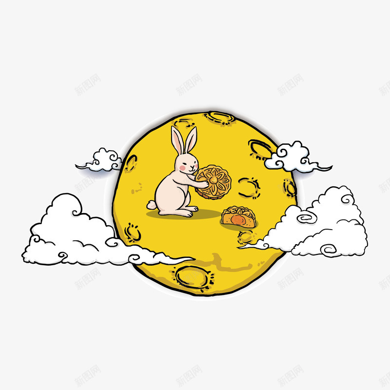 月亮兔子png免抠素材_88icon https://88icon.com 兔子 卡通 月亮 玉兔 白云