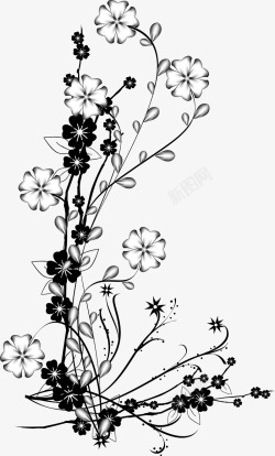 黑白花卉装饰背景矢量图素材