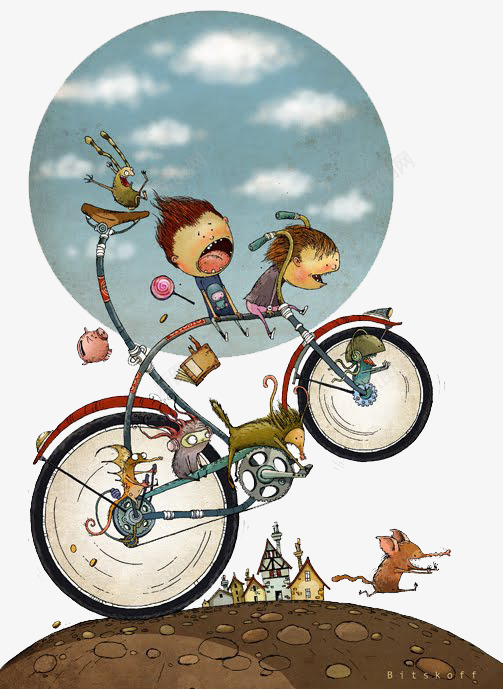 创意欧美风自行车儿童png免抠素材_88icon https://88icon.com 儿童自行车插画 创意自行车插画 欧美风儿童插画