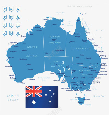 澳大利亚城市板块地图图标图标