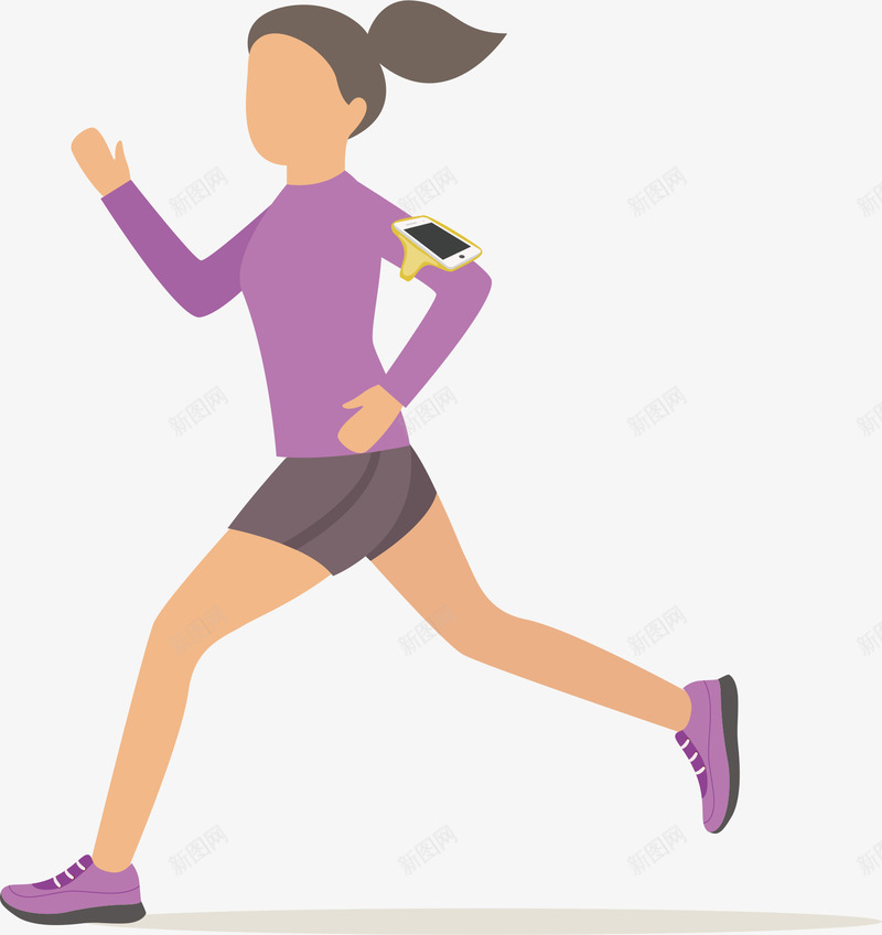 跑步的女生矢量图ai免抠素材_88icon https://88icon.com 晨跑 计步器 运动员 锻炼 矢量图