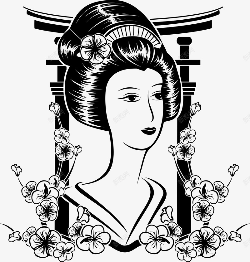 日本艺妓png免抠素材_88icon https://88icon.com 女性 日本元素 樱花 黑色线描人物