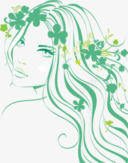 绿色长发侧面美女素材