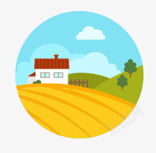 蓝天草地房子圆形风景图标图标