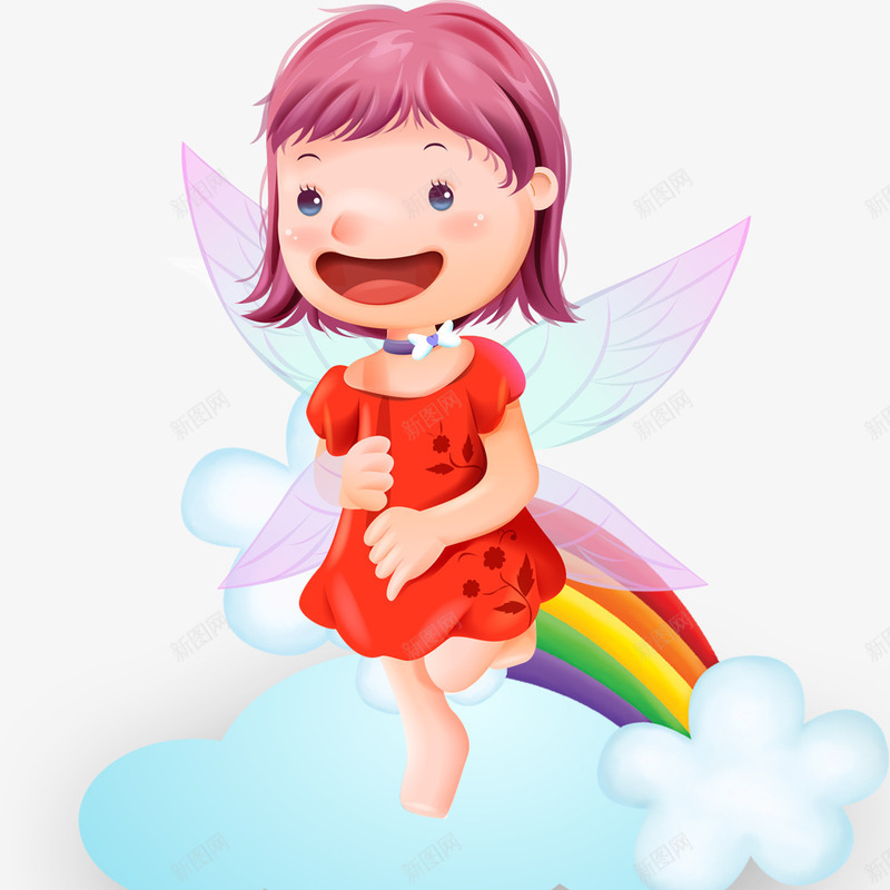 带翅膀的女孩png免抠素材_88icon https://88icon.com 云朵 儿童节 儿童节素材 卡通元素 小女孩