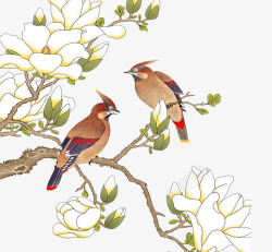 卡通树枝上站立的鸟素材