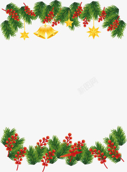 金色松树枝松树枝圣诞挂饰边框矢量图高清图片
